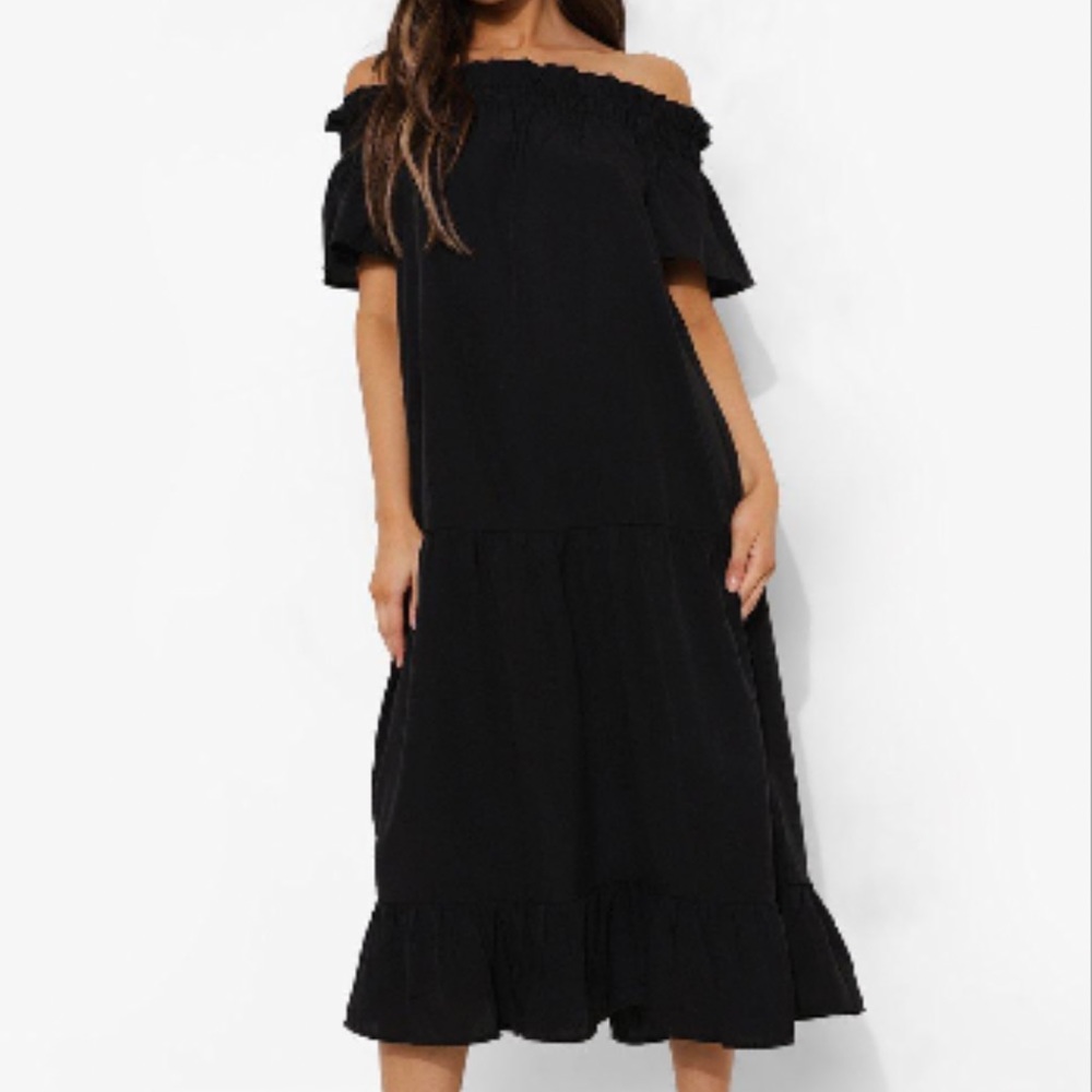 OFF THE SHOULDER TIERED MIDAXI DRESS